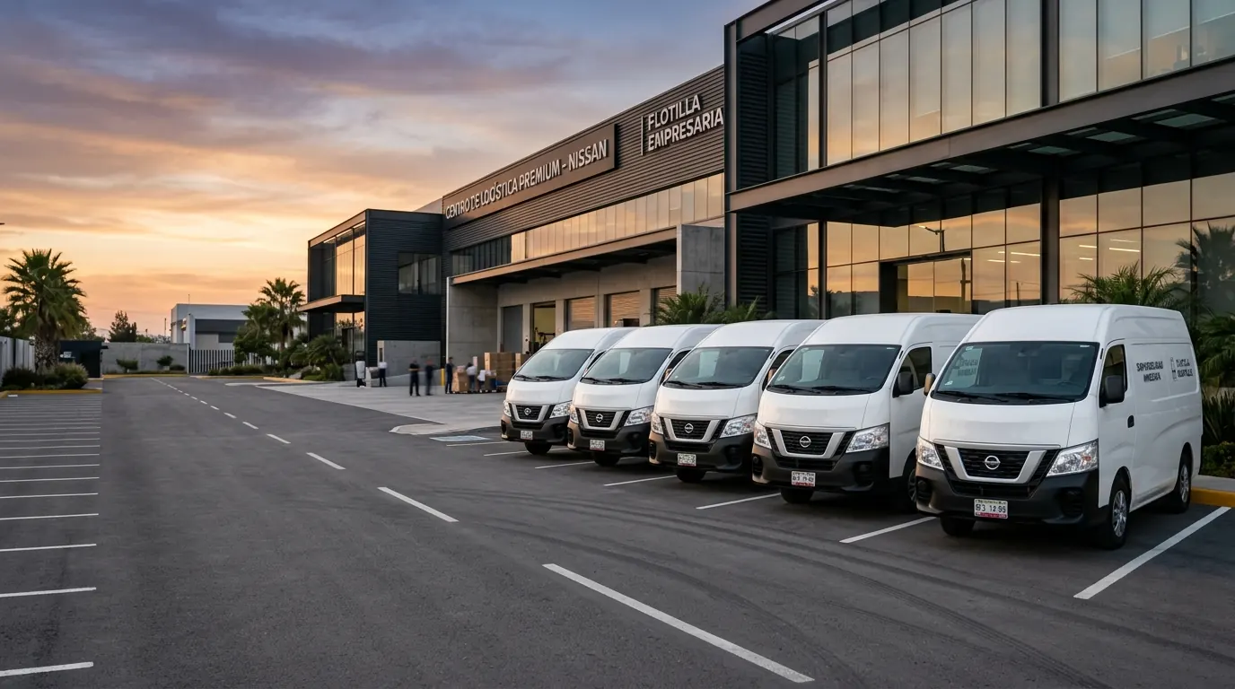 Flotilla de Nissan Urvan para arrendamiento puro en México, imagen de cierre comercial para empresas que buscan vans disponibles y crecimiento operativo.
