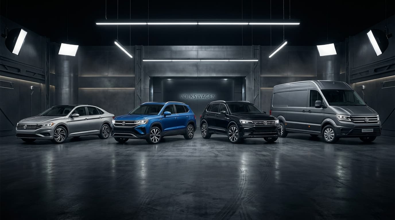 Modelos Volkswagen disponibles en arrendamiento puro para empresas en México con Virtus, Jetta, Taos, Tiguan, Saveiro, Crafter y Transporter.