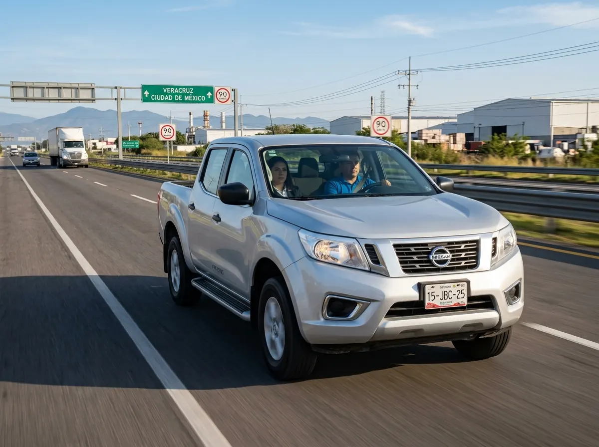 Nissan NP300 en carretera con conducción segura, pickup para flotillas empresariales con enfoque en estabilidad, seguridad y operación diaria en México.