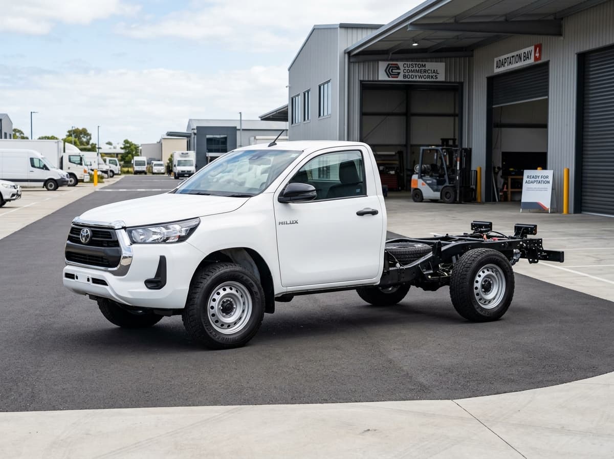 Toyota Hilux Chasis Cabina lista para carrozar en México para empresas utilitarias.
