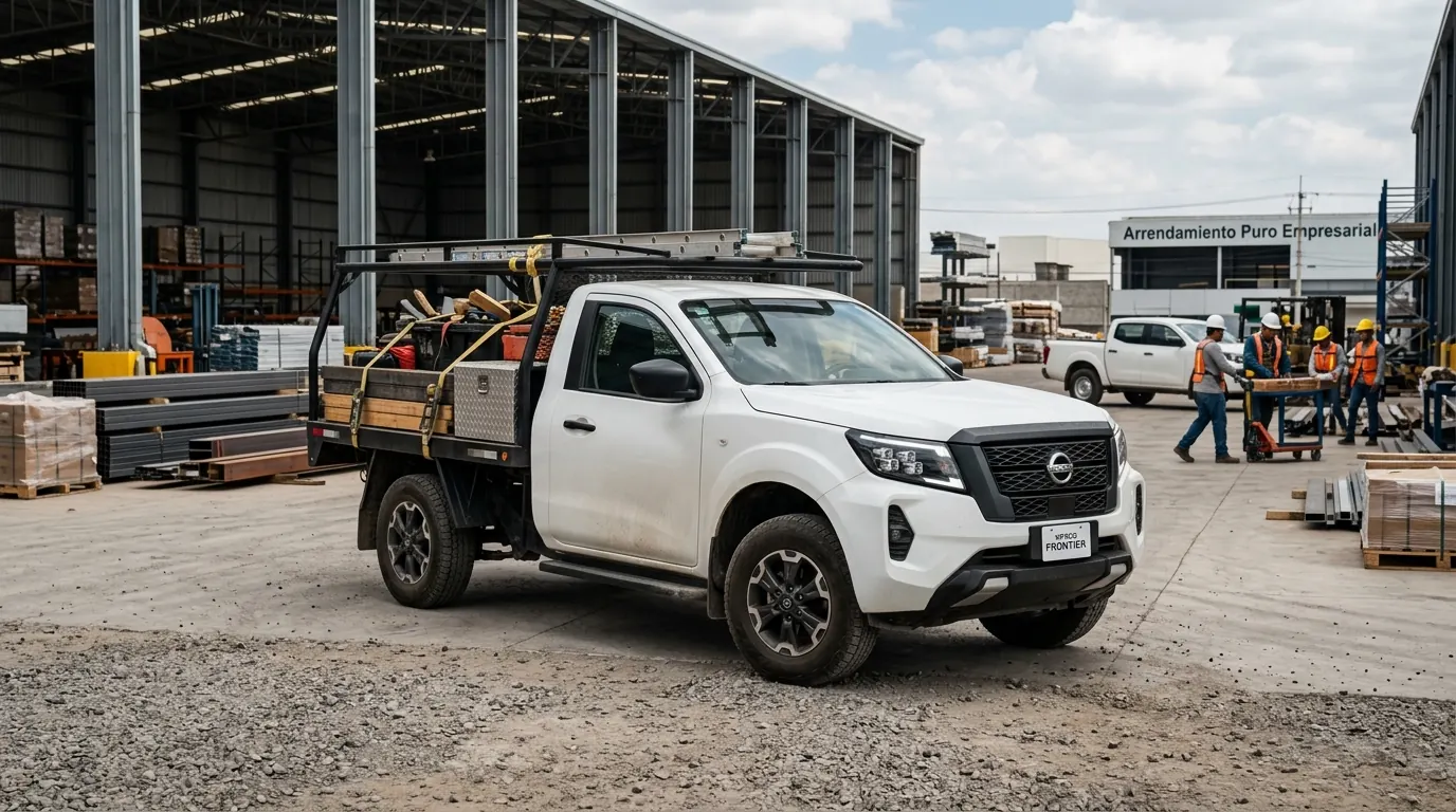 Pickup Nissan NP300 Frontier para arrendamiento puro empresarial en México en entorno industrial y de construcción.