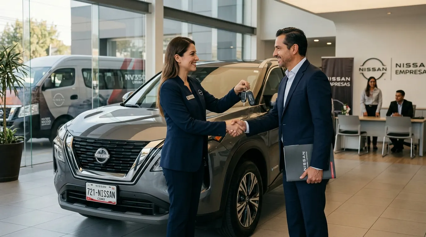 Entrega de vehículo Nissan a cliente empresarial en México para arrendamiento puro y flotillas corporativas.