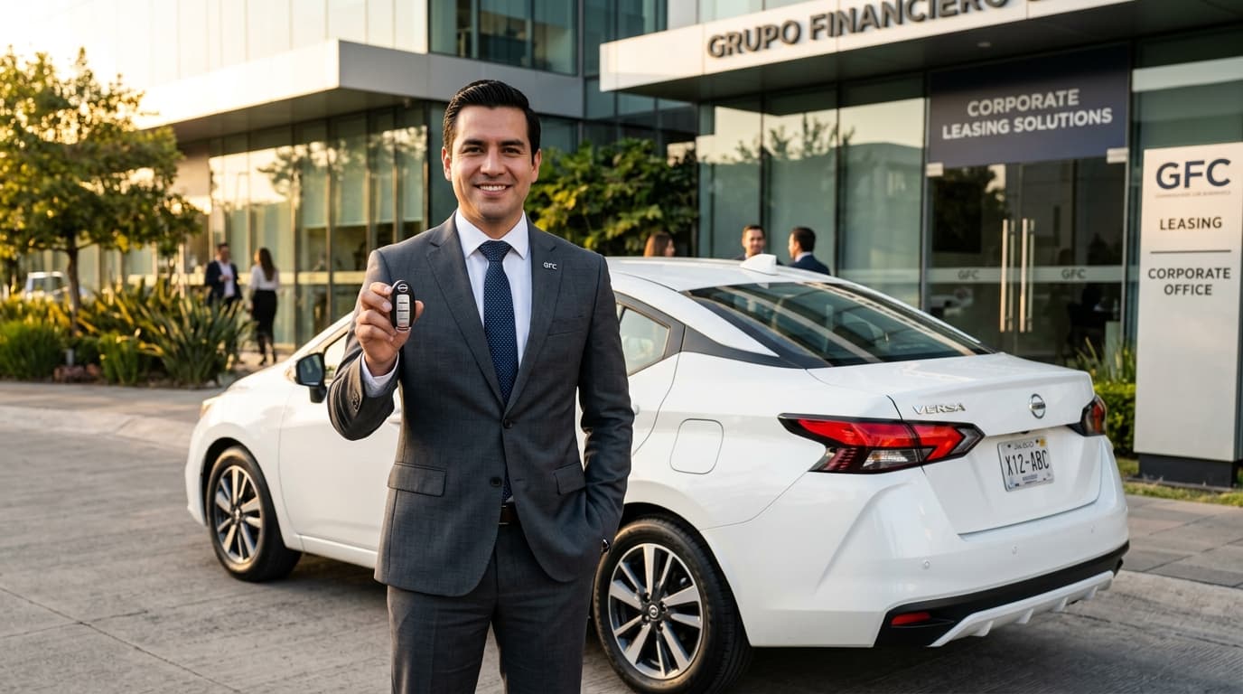 Empresario aprovechando la deducibilidad al 100% en arrendamiento puro de Nissan Versa